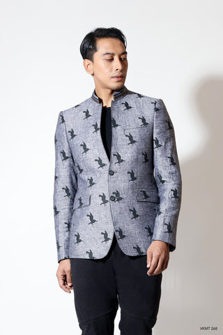 Sporty linen jacket with bird print