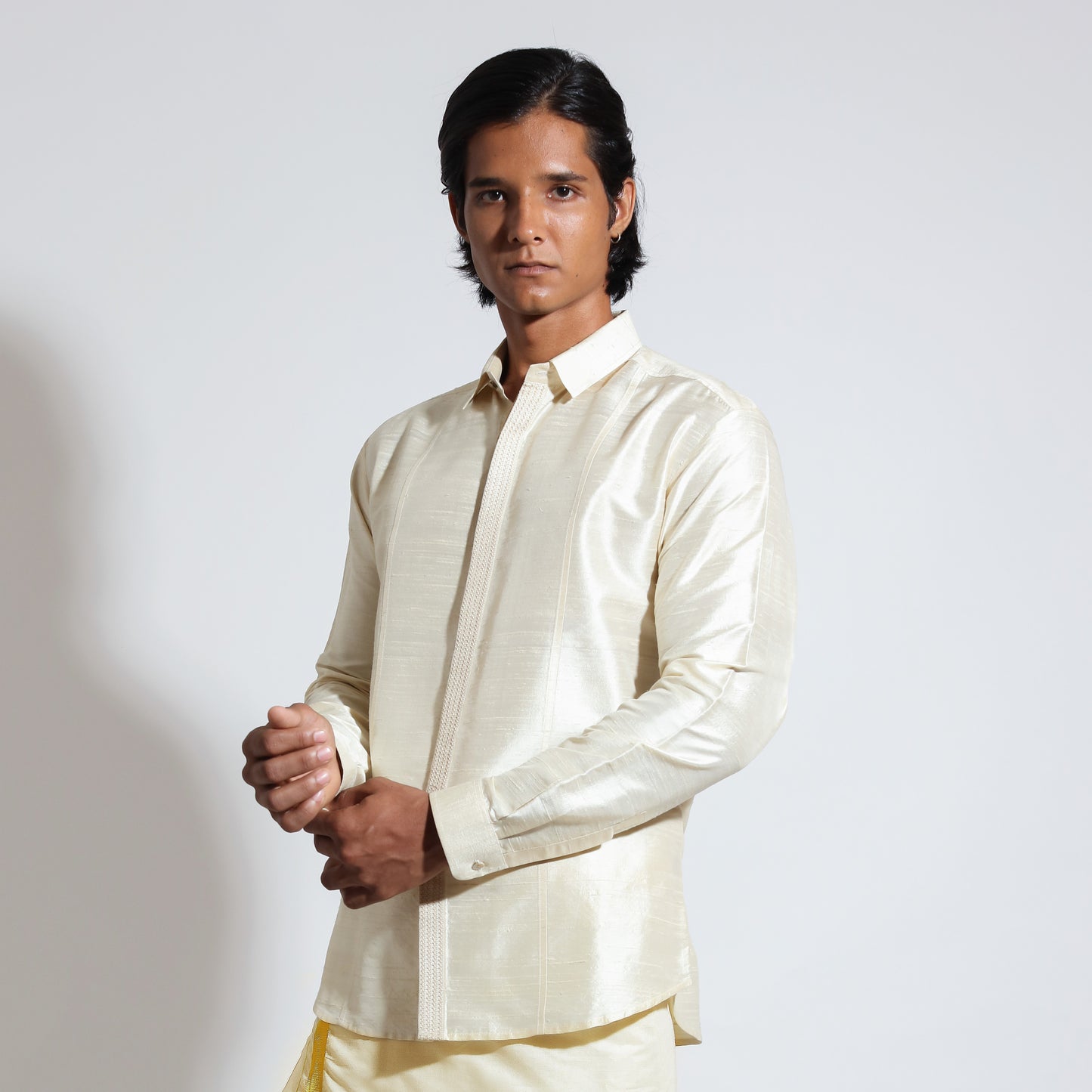Long sleeve shirt with embroidery detail on concealed placket