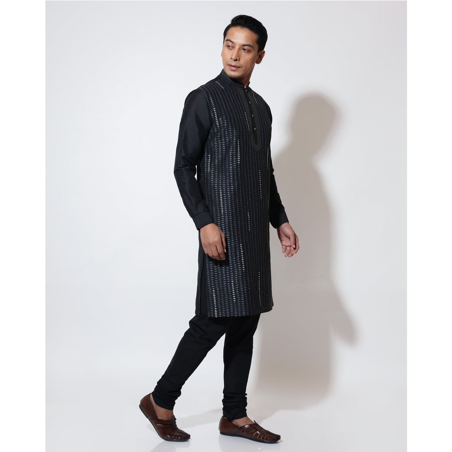 Long kurta with double tone ladder embroidery