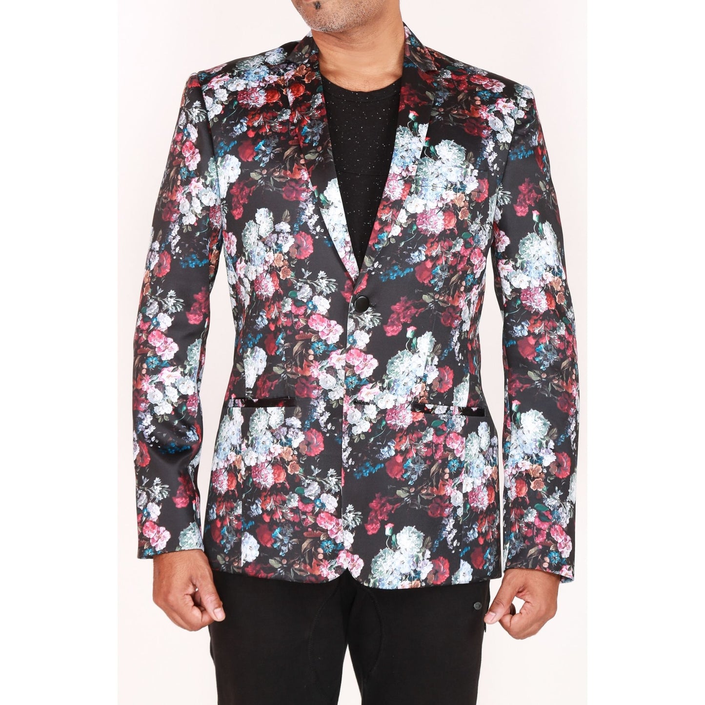 Single breasted jacket in floral printed satin