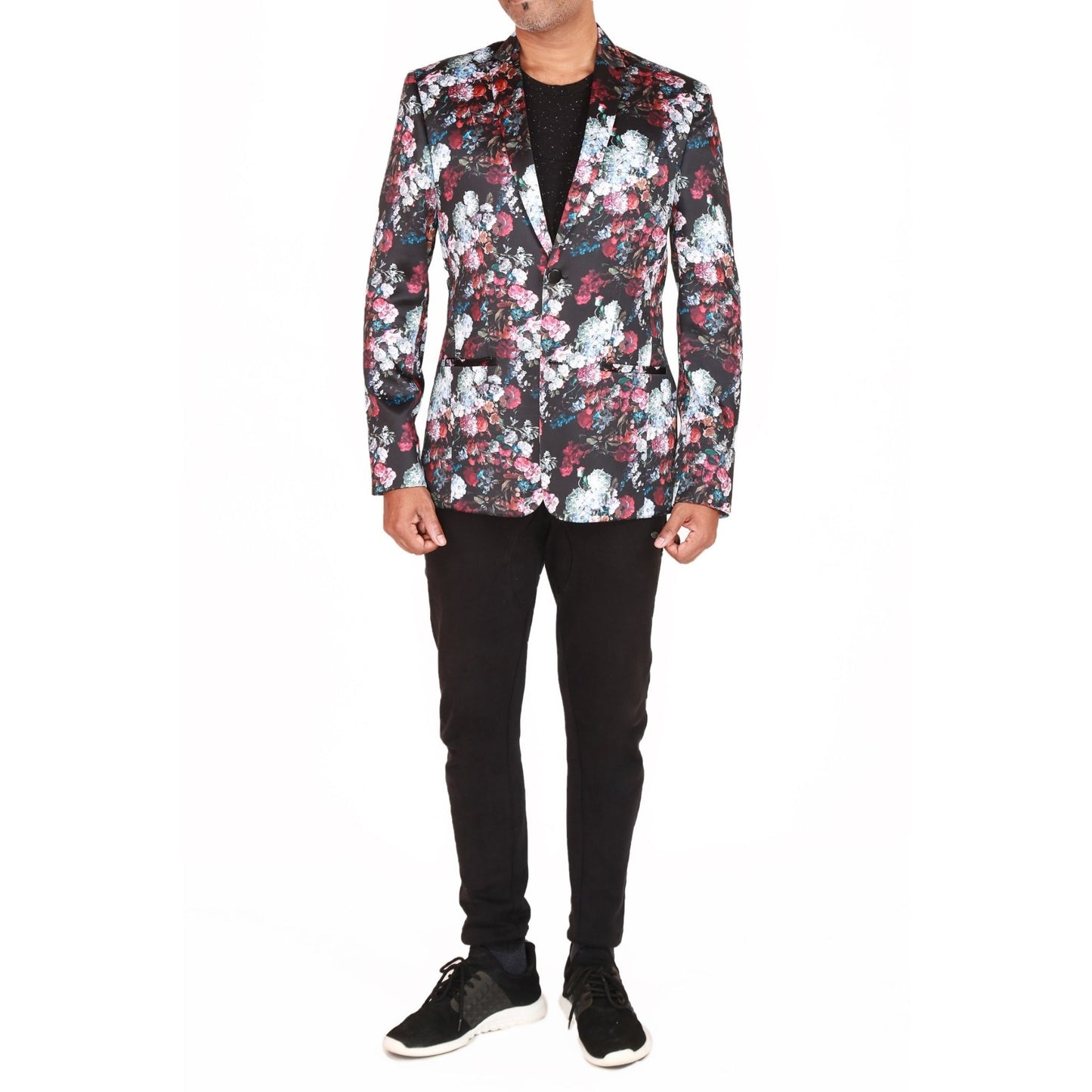 Single breasted jacket in floral printed satin