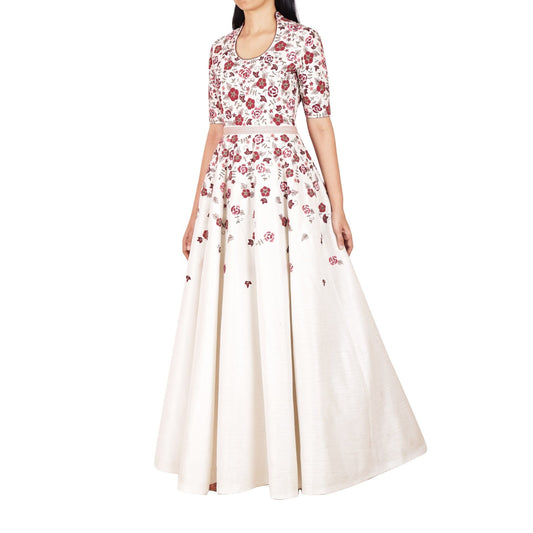 Full length dress with floral and zardozi embroidery