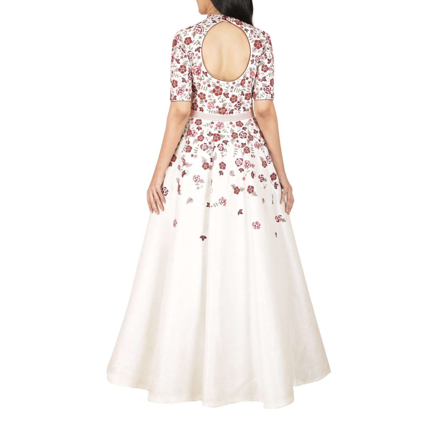 Full length dress with floral and zardozi embroidery