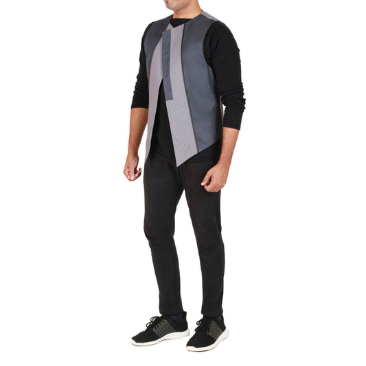 Angular colour blocked waistcoat with zipper trim