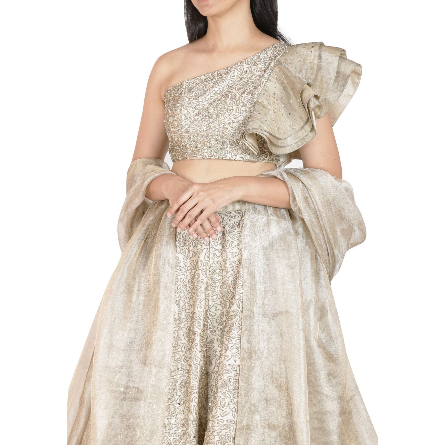 Light beige lehenga and choli with nakshi embroidery