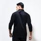 Long sleeve shirt with quilted bib yoke and jersey sleeves