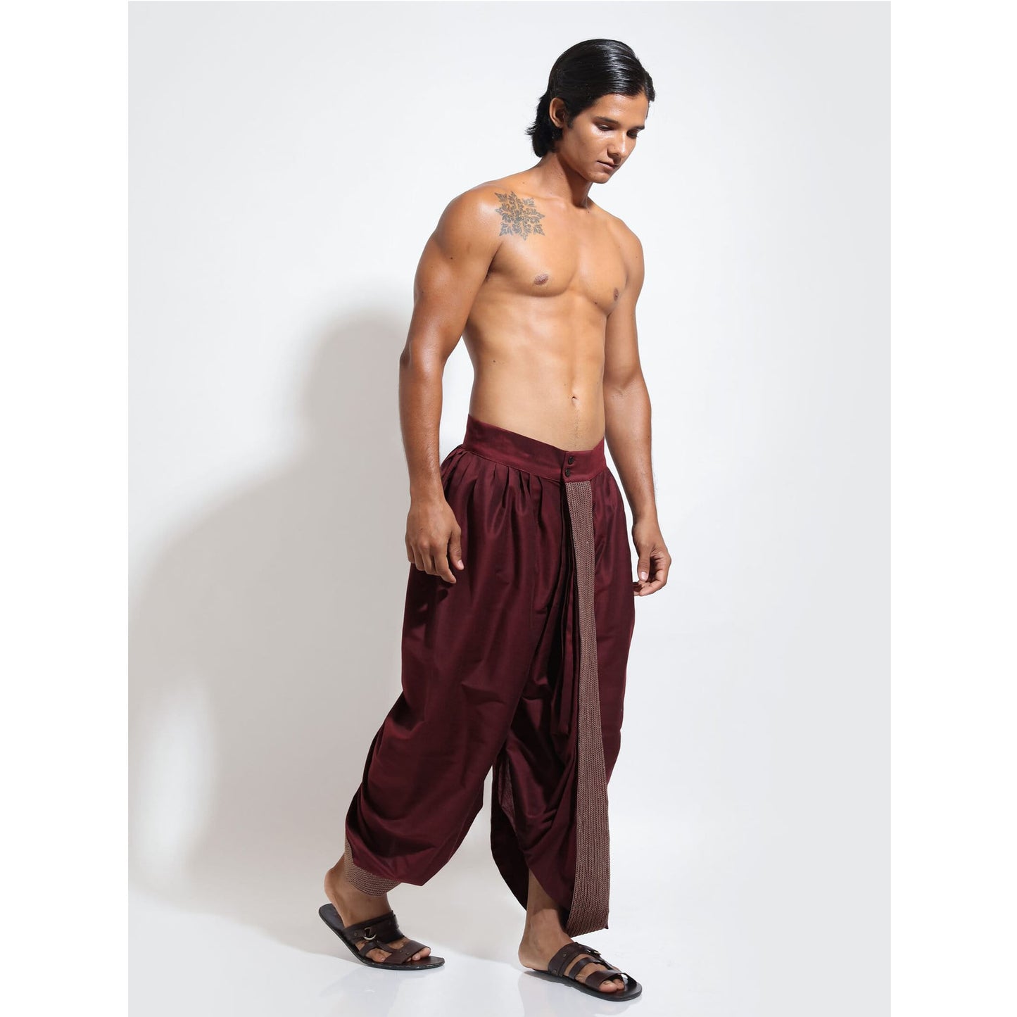 Pleated dhoti with embroidered border