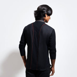 Long sleeve shirt with kalamkari star embroidery with jersey sleeve