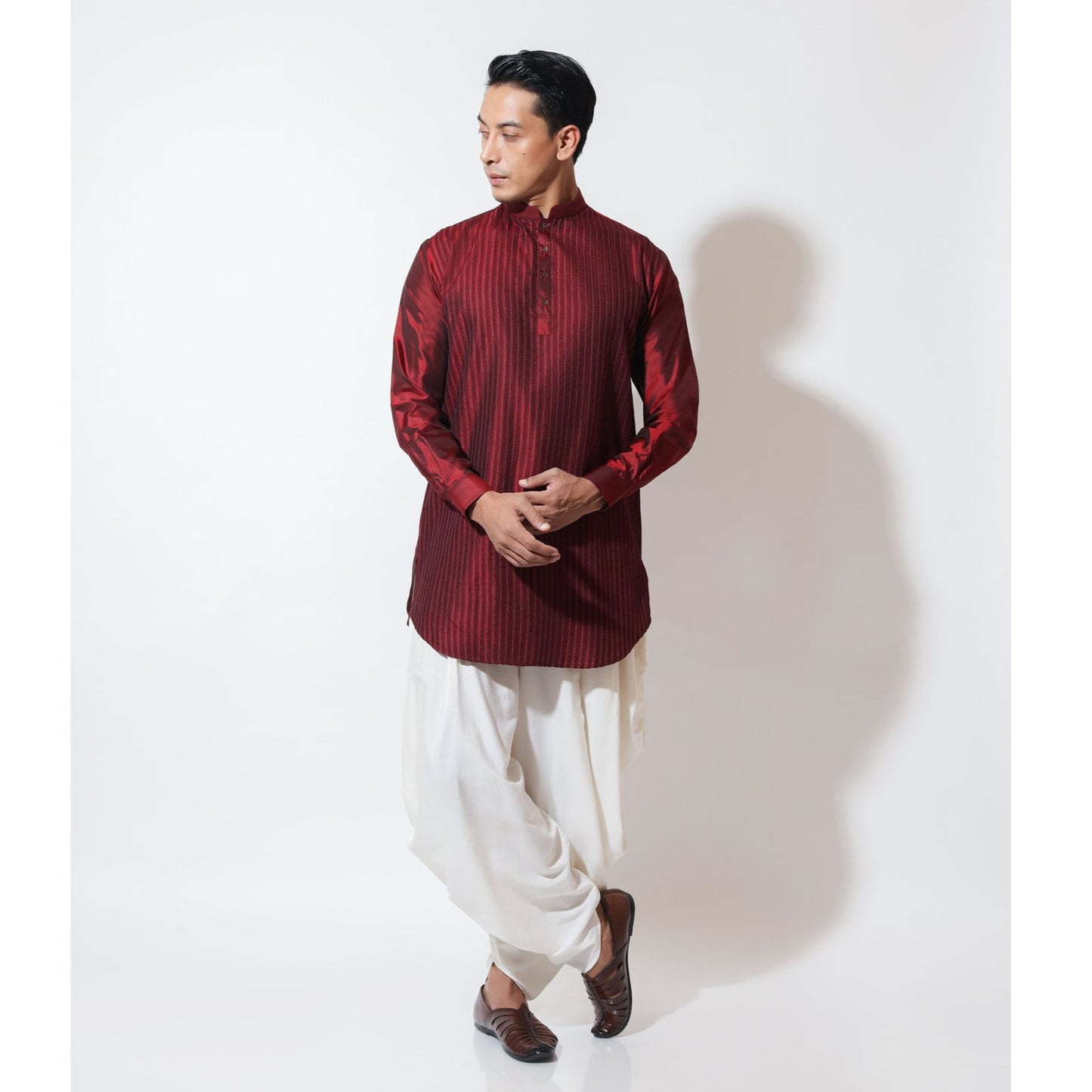 Pathan kurta with tonal flatlock on front with cowl pants