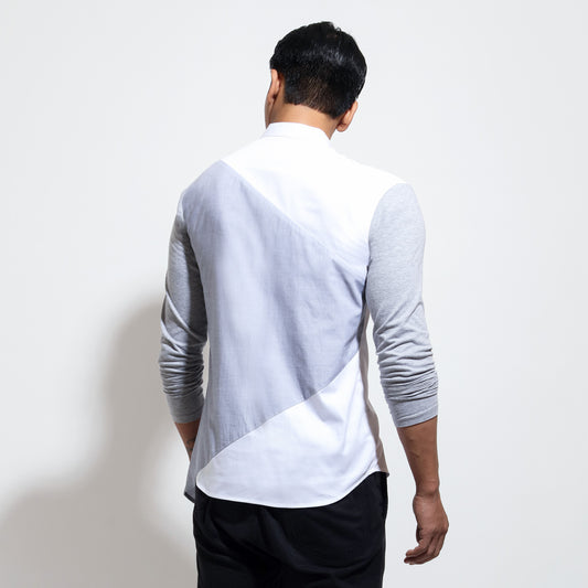 Long sleeve shirt with assymetric flap across chest