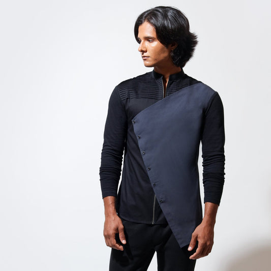 Long sleeve shirt with assymetric flap across chest