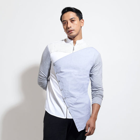 Long sleeve shirt with assymetric flap across chest