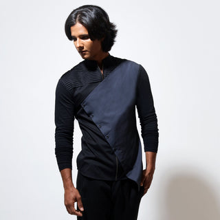 Long sleeve shirt with assymetric flap across chest