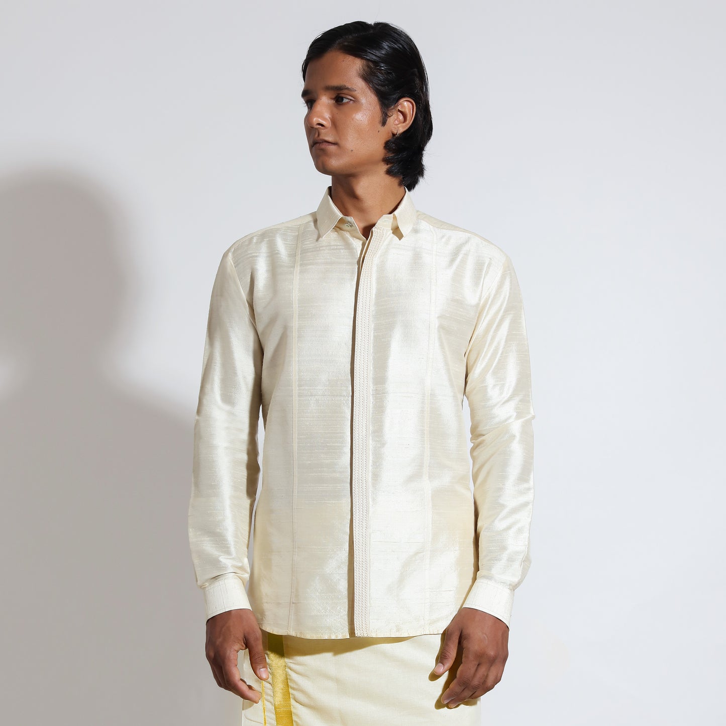 Long sleeve shirt with embroidery detail on concealed placket
