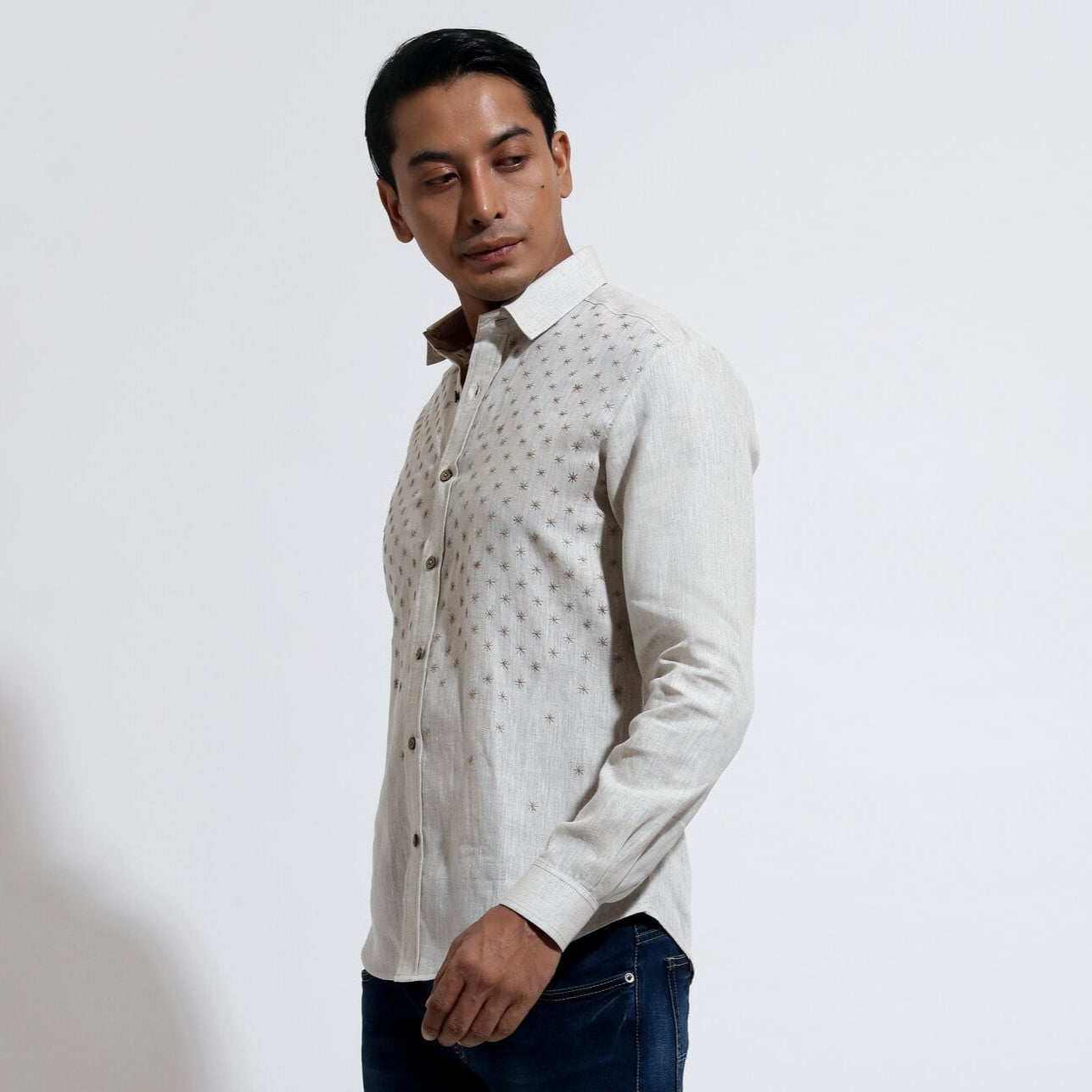 Long sleeve shirt with double tone star embroidery