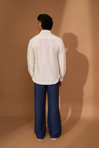 Indigo circular stitch detail shirt