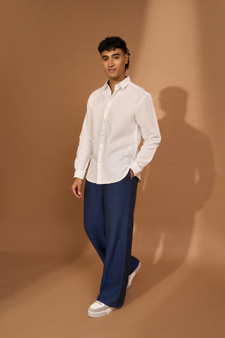 Indigo circular stitch detail shirt