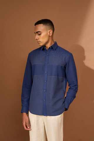 Linear negative space shirt with topstitch detail