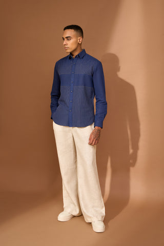 Linear negative space shirt with topstitch detail
