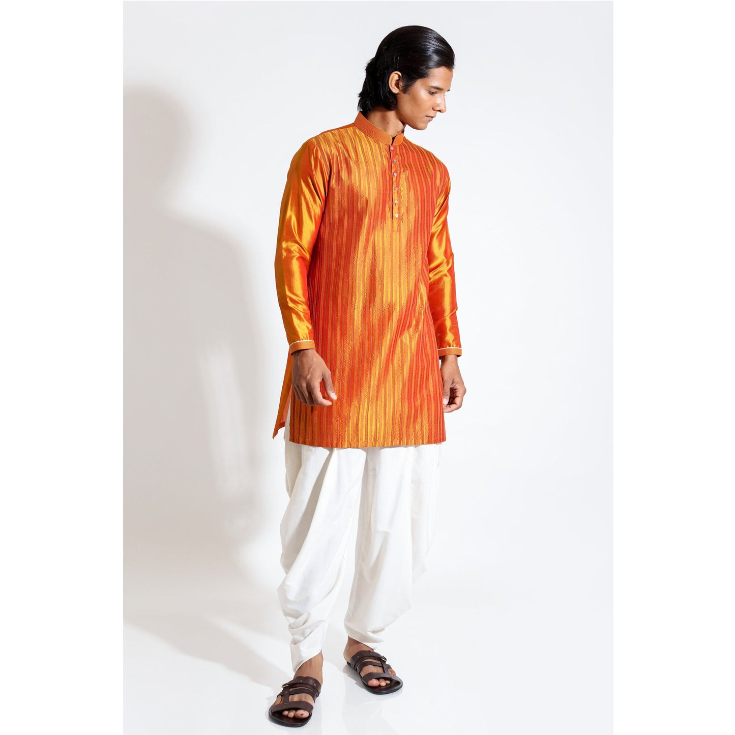 Pathan kurta with double tone flatlock on front with cowl pants