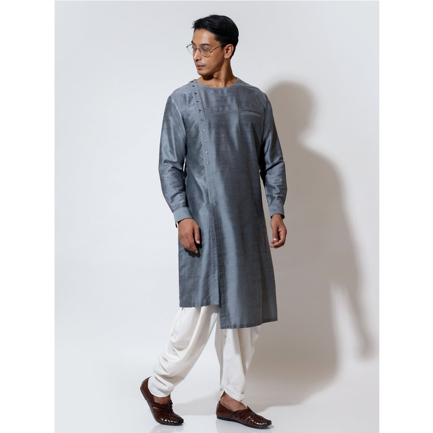 Long kurta with up down hem and offcentre open