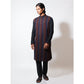 Assymetric hem kurta with zardozi applique at chest and jersey sleeves