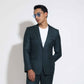 Peak lapel jacket with patch pocket and flatfront trouser