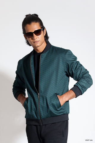 Bomber in herringbone print with contrast rib