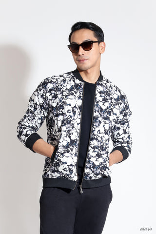 Bomber in abstract floral print with contrast rib