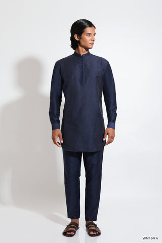 Pathan kurta with bobbin stitch detail and potli buttons with crop pants