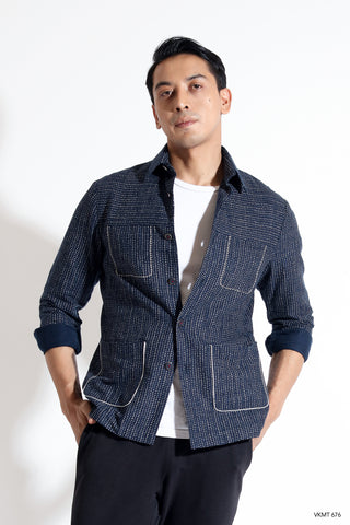 Shaket in smudge print with piping detail