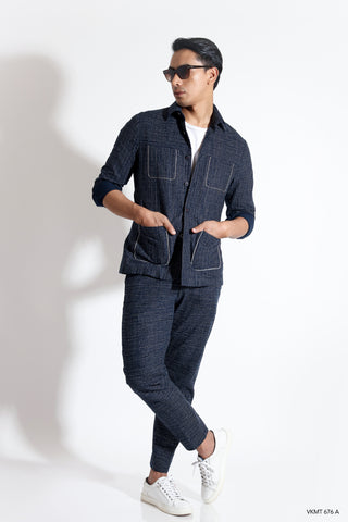 Shaket in smudge print with piping detail with slimfit trousers