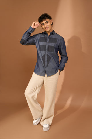 Geometric patch applique shirt
