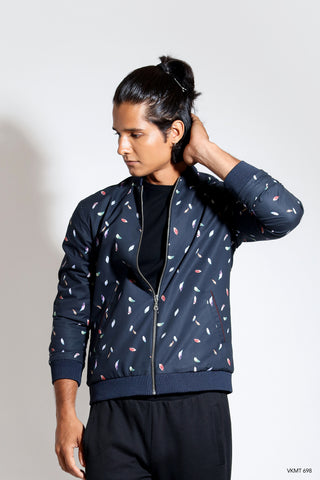 Bomber in feather print with contrast rib