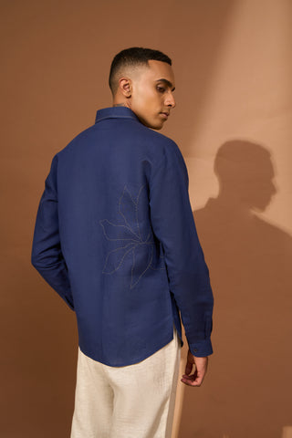 Floral kantha & kalamkari patch applique shirt