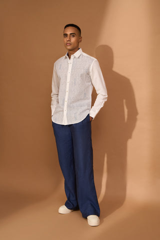 Indigo smudge print shirt with kantha