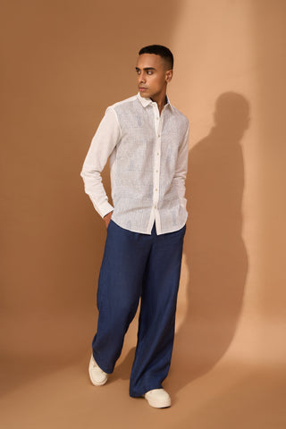 Indigo smudge print shirt with kantha