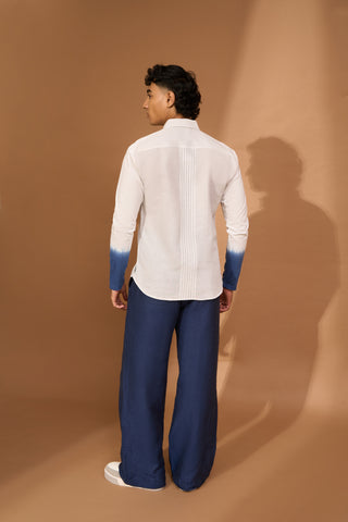 Stitch down pintuck shirt with indigo ombre at hem