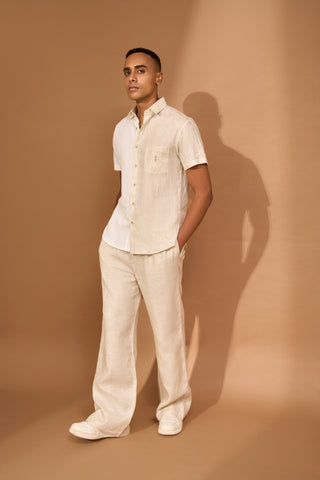 Color block shirt with darn stitch detail in indigo
