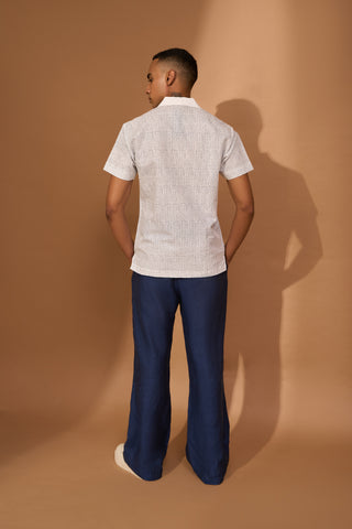 Camp collar shirt with indigo smudge print