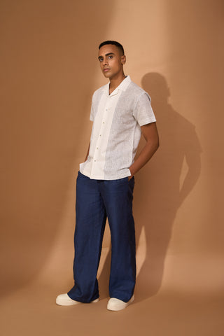 Camp collar shirt with indigo smudge print