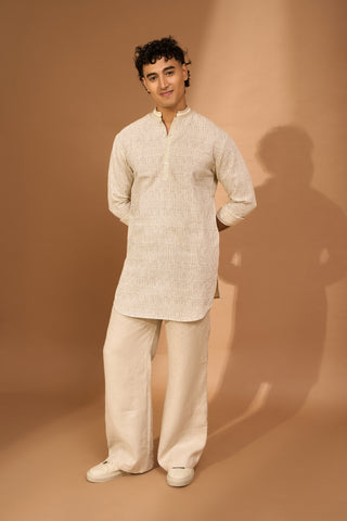 Pathan kurta in biscuit smudge print