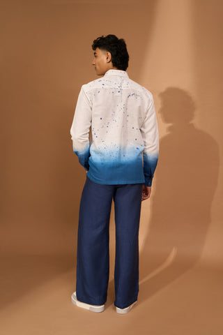Indigo splatter shirt with ombre at hem