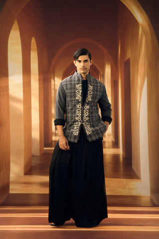 Black Checkered Shaket with Script Applique