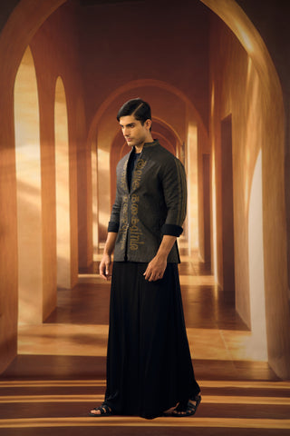 Noir Checkered Shaket with Script Applique