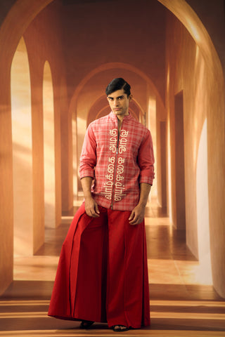 Red Checkered Shaket with Script Applique