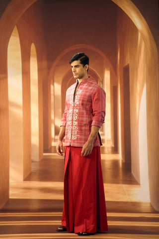Red Checkered Shaket with Script Applique