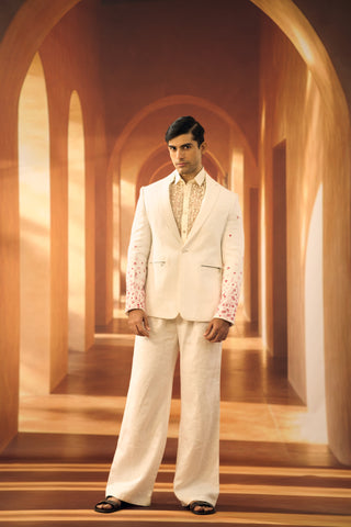 Script Scatter Linen Jacket with Korean Pants