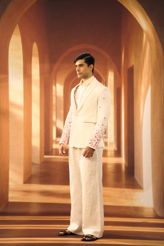 Script Scatter Linen Jacket with Korean Pants