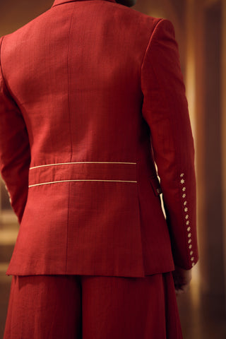 Malli Applique Double Breated Jacket with Pleated Pallazo